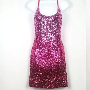 NWT MANER Pink Sequin Halter Dress